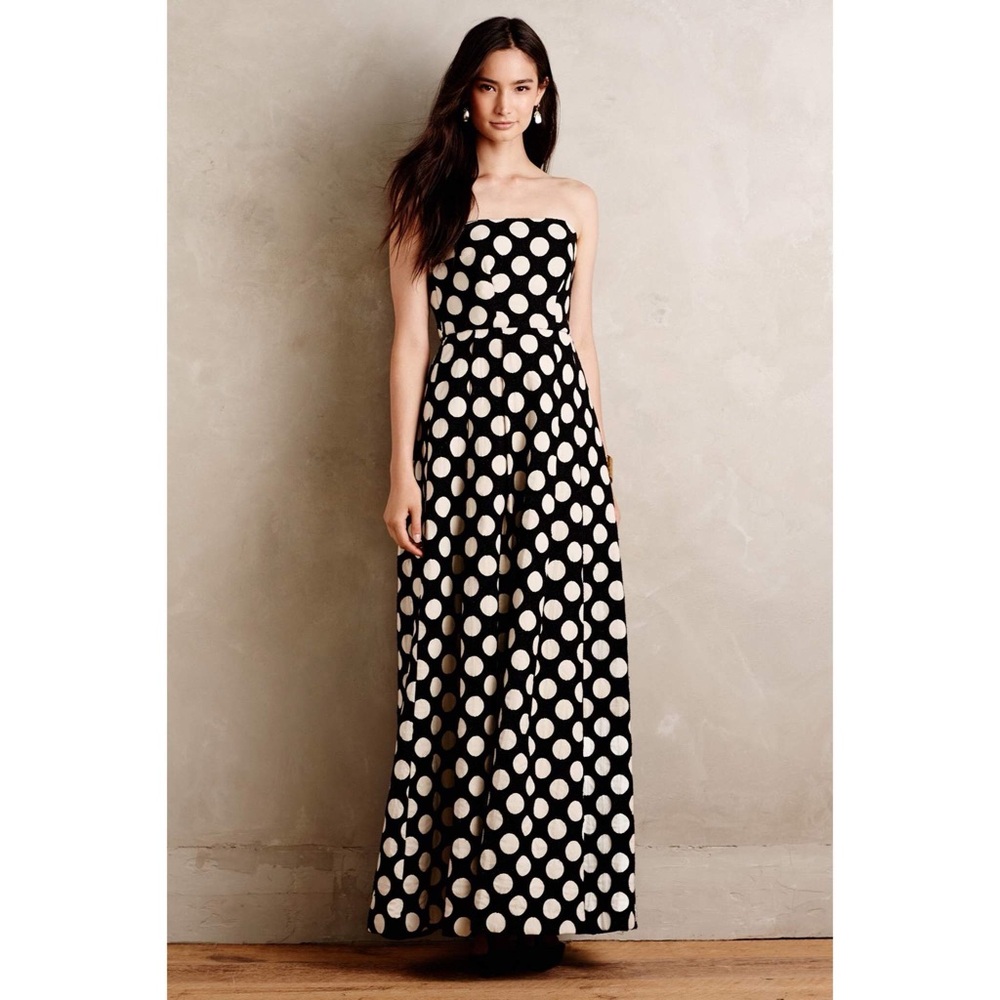 Tracy Reese Polka Dot Strapless Gown with pockets and adjustable straps sz.0